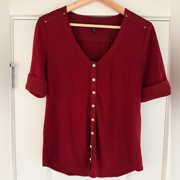 White House Black Market Tops - White House Black Market Deep Red Button-Down Shirt